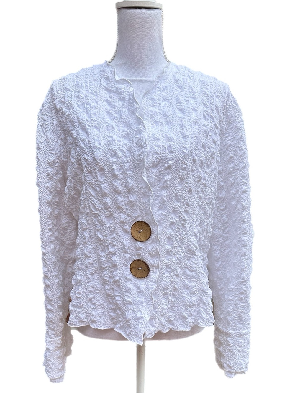 NWT Courtney Washington Textured White Button-Front Jacket with Wooden Buttons